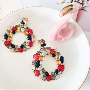 J. Crew Multi Color Flower Hoop Earrings Red + Gray